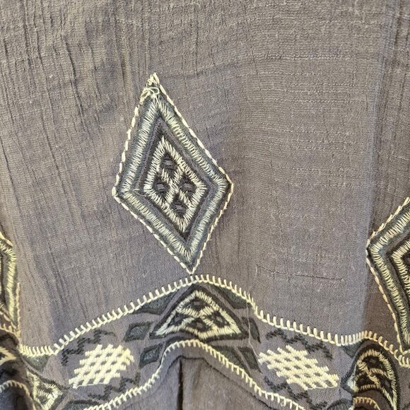 Monoreno Gray Lagenlook Embroidered Dress 3/4 Sleeves & Split Back Detail Medium - Picture 8 of 13